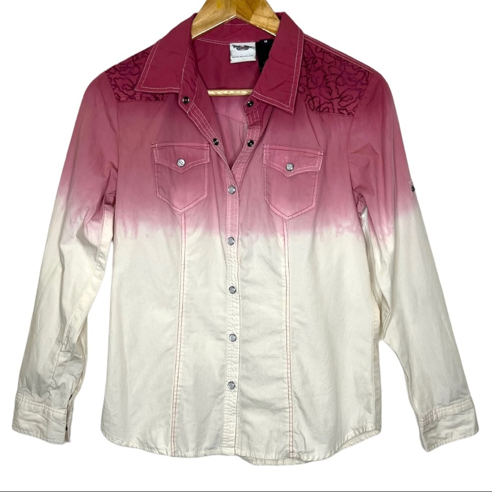 HARLEY DAVIDSON Pink Cream Ombré Button Up Shirt Medium